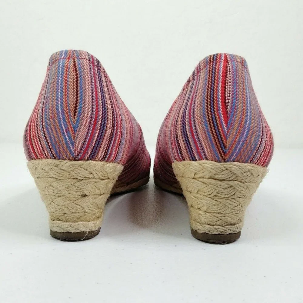 Coach And Four Lucine Stripe Peep Toe Espadrille Wedge Shoes Women's Size 9